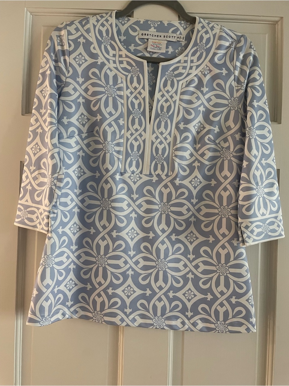 Gretchen Scott Designs Light Blue & White Geometric Floral Tunic